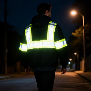 Черная зимняя флисовая толстовка для строительных работ с высокой видимостью, на молнии, со съемным капюшоном, с возможностью нанесения логотипа - Product Image 6