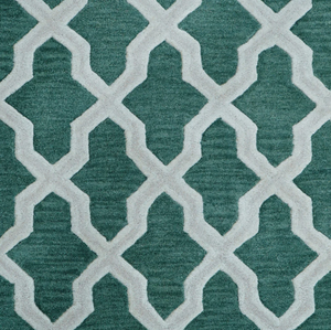 Tapis en laine tufté à la main Chikoon, laine de Nouvelle-Zélande de qualité supérieure, bleu sarcelle et blanc, design artistique moderne, ultra doux et durable - Product Image 2