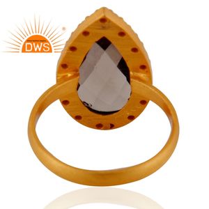 Anillo de Piedra Preciosa de Cuarzo Ahumado con Circonita, Diseño de Diseñador, Chapado en Oro de 18k, Plata 925, Anillo de Moda para Mujer, Joyería al por Mayor - Product Image 3