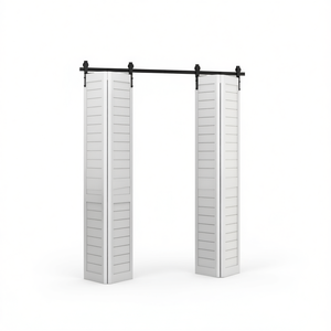 Kit de quincaillerie pour porte coulissante pliante de 60 pouces, rail noir, style ferme, en acier au carbone, pour intérieur - Product Image 1