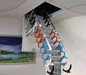 Échelle pliante moderne en acier pour grenier, de haute qualité, directement de l'usine, avec fonction télescopique électrique et main courante, capacité 300 kg - Product Image 1
