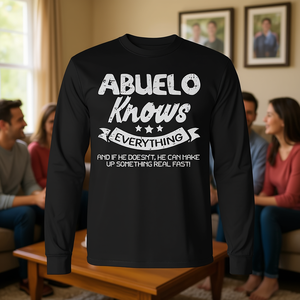 Abuelo sait tout, t-shirt à manches longues pour adulte, col rond, unisexe, cadeau pour grand-père espagnol, pour la fête des pères, réunion de famille - Product Image 3