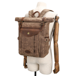 Waxed <strong>Canvas</strong> Vintage Rolltop Travel Backpack for Men Women Water Resistant Carry on Casual High Quality <strong>Back</strong> <strong>Pack</strong> - Product Image 5