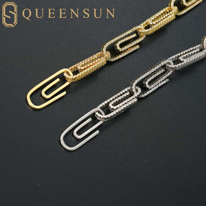 גרירה ג 'י גרא 18K זהב מוצק quensun missanite שרשרת ההיפופ וצמידי קישור 10 מ "מ קריסטל נייר קליפ מגביש - Product Image 5