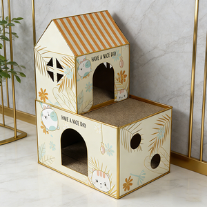 Cama para Gatos de Doble Capa, Casa para Gatos con Diseño de Dibujos Animados, con Rascador, Ahorra Espacio para <span class=keywords><strong>Apartamentos</strong></span> Pequeños, Apta para Todas las Estaciones - Product Image 1