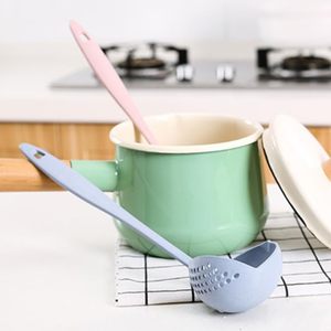 Cuchara de sopa de plástico con mango largo 2 en 1 cuchara de olla caliente restaurante cuchara de filtro de paja de trigo para el hogar - Product Image 5