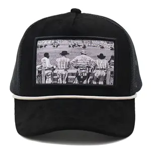 Chapéus de camurça em branco preto com borda curva de alta qualidade, chapéu de caminhoneiro de malha com logotipo personalizado