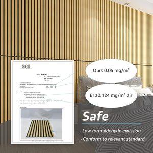 Gegroefde houten polyester brandwerende milieuvriendelijke geluidsabsorberende panelen, peel-and-stick akoestische panelen voor woonkamer en slaapkamer - Product Image 6