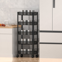 Chariot de rangement mobile à roulettes 5 niveaux, écologique et détachable, en plastique, pour cuisine et maison, avec mécanisme coulissant