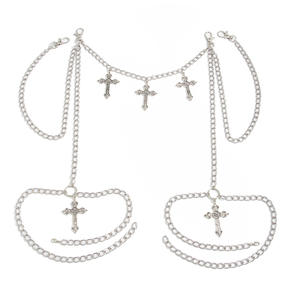 Catena del corpo europeo americano gotico da donna ciondolo a croce stile Halloween stile scuro catena del <span class=keywords><strong>ventre</strong></span> personalizzato in lega pietra naturale - Product Image 5