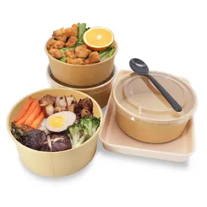40oz Disposable Rectangular Hot Soup Container Biodegradable Kraft Paper Lunch Box