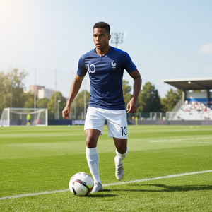 Ensemble de maillots de football unisexe à col en V personnalisable avec nom, numéro et logo imprimés, 100 % polyester, style haut de gamme, uniforme court, découpe automatisée - Product Image 3