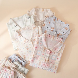 Pyjama long en <span class=keywords><strong>mousseline</strong></span> de coton imprimé pour femme, collection printemps-automne, fin, à manches longues, tenue d'intérieur deux pièces, style doux et frais, ODM - Product Image 2