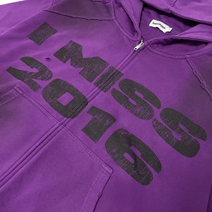 <span class=keywords><strong>Felpe</strong></span> con cappuccio oversize casual da <span class=keywords><strong>uomo</strong></span> <span class=keywords><strong>viola</strong></span> con zip, personalizzate con stampa di lettere effetto distressed, lavaggio effetto sporco, per abbigliamento streetwear da <span class=keywords><strong>uomo</strong></span> - Product Image 6
