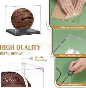 Vitrine en acrylique transparente pour ballon de basket de 10,2 pouces avec base en bois massif, support <span class=keywords><strong>photo</strong></span> et protections d'angle pour objets de collection grand format - Product Image 5