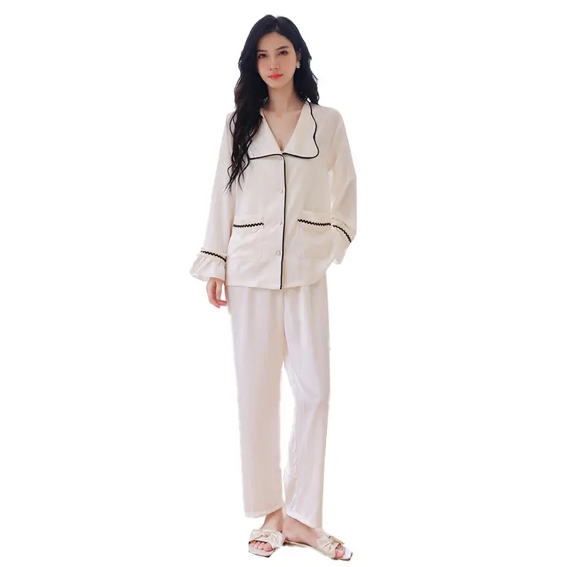 2023 Cotton Pajama Set New Style Satin Pajama Nightwear Women'S Pajama Sets Long Sleeve Sleepwear