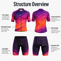 Conjunto de Ciclismo Personalizado para Mujer con Degradado, Jersey de Manga Corta y Pantalones Cortos con 3 Bolsillos Traseros, Número de Equipo, Marca Privada, Suministro al por Mayor
