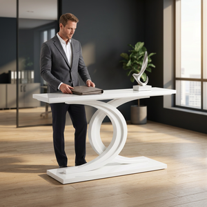 Mesa Consola Moderna con Tapa de Madera Maciza, Estructura Metálica y Base Cruzada con Cajón, para Recibidor o Entrada - Product Image 2