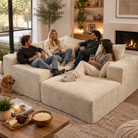 Canapé d'angle en velours jaune en forme de L, design moderne, trois places, modulaire, sectionnel, garni d'éponge, emballage sous vide, pour usage hôtelier, livré en boîte