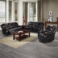 Ensemble de fauteuils inclinables Frank Exclusive en cuir respirant noir, pour un salon confortable