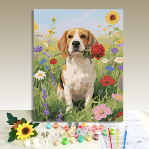 Pinturas por Números Personalizadas DIY: Kit de Pintura por Números de Rosas, Caballeros y Beagles - Product Image 1