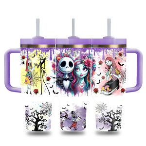 Vaso Térmico de Halloween con Diseño de Pesadilla Antes de Navidad, Taza de Café Aislada de 40oz, de Acero Inoxidable de Doble Pared con Asa - Product Image 6