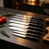 Ensemble de 14 couteaux de chef en acier inoxydable avec finition laser, manches forgés et support en bois