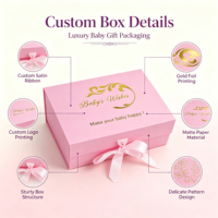 Coffret Cadeau Bébé Nouveau-né Rose Pâle avec Logo Personnalisé en Feuille d'Or, Ruban en Satin et Nœud, Carton Rigide Mat, Vêtements pour Bébé en Gros OEM/ODM
