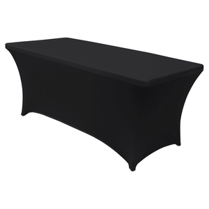 Woven Rectangle <b>Black</b> Polyester Spandex Stretch Tablecloths 6ft <b>Table</b> <b>Cover</b> for Wedding Party Banquet OEKO-TEX Certified 190gsm - Product Image 1
