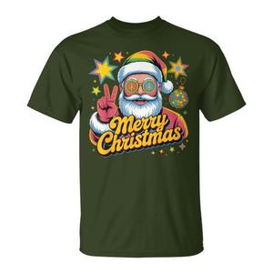 T-shirt in stile anni '70 con Babbo Natale che saluta, in stile Groovy Christmas - Product Image 1