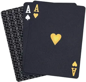 Cartas de póker de PVC de casino de impresión personalizada naipes de Oro Negro impermeables con caja de plástico Pp