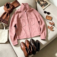 Veste courte ample en faux daim pour femme, col montant, multi-poches, style vintage décontracté