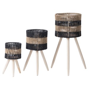 Soporte creativo para macetas de cuerda de papel tejida con patas de madera para plantas de interior, decoración del hogar, diseño circular XH24-641 - Product Image 4