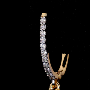 14K Yellow <b>Gold</b> Pave Diamond Hoop <b>Earrings</b> with Princess Cut Lab Grown Diamond <b>Drop</b> - Product Image 2