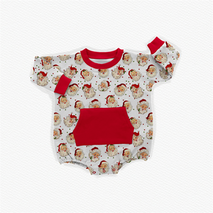 Mameluco de rizo de bambú con cuello redondo y estampado personalizado, mono de bebé de rizo con botones a presión de manga larga para recién nacidos - Product Image 1