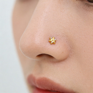 <b>Titanium</b> Nose <b>Stud</b> S-Shaped Flower Design With Crystals For Daily Wear - Product Image 2