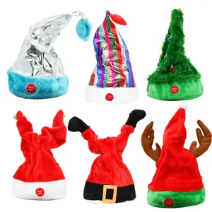 Creative Christmas Ornaments Santa Claus Swinging Electric Hats Good Quality Stuffed Christmas Hat Toy