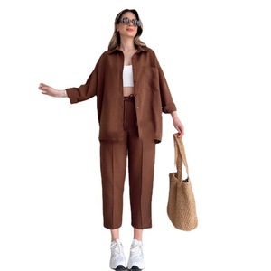 Vêtements pour femmes grandes tailles, printemps 2024, nouvelle veste chemise décontractée ample et pantalon harem sport court, ensemble deux pièces - Product Image 5