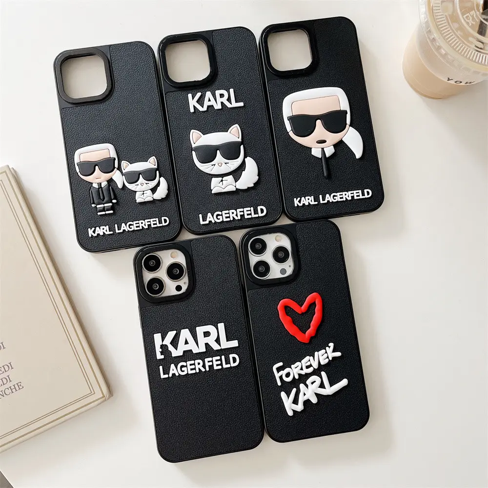 Lambskin leather phone case 3D silicone Karl luxury designer cell phone cases for iphone 13 14 12 11 pro max