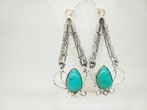 ต่างหูเงินแท้ 925 ประดับด้วยพลอยเทอร์ควอยซ์ธรรมชาติ ทำมือ สไตล์โบฮีเมียน วินเทจ สำหรับผู้หญิง ขายส่งจากผู้ผลิต - Product Image 4