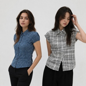 Women's Plaid Button Down Shirt Lapel Collar Woven School Style Basic Casual Blouse Clearance Price <b>Top</b> - Product Image 1