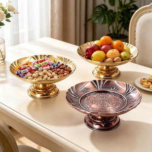 Platos de Servir Modernos de Metal de Lujo con Soporte, Redondos, con Patrón de Plantas Grabado, Acabado en Dorado y Oro Rosa, para Exhibición de Postres en Fiestas - Product Image 6
