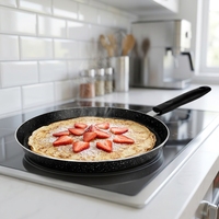 Poêle à paella antiadhésive en aluminium avec poignée en silicone, compatible induction, 9,5 pouces, pour tortillas, restaurant, cuisine