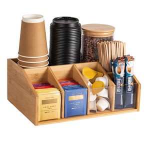 Bamboo <b>Tea</b> Bag And Coffee Capsule Storage <b>Box</b> Rectangle Desktop Organizer With Compartments For Home Office Use - Product Image 1