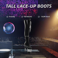 Bottes à talons hauts de 13 cm à lacets et à plateforme, avec fermeture éclair latérale, au-dessus du genou, pour boîte de nuit d'hiver, danse sur piquet, sexy, gladiateur féminin