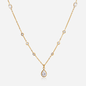 สร้อยคอเพทายทรงหยดน้ำ ทอง 18K สแตนเลสสตีล จี้เดี่ยว สำหรับใส่ทุกวัน ผลิตจากเมืองอี้หวู่ รหัสสินค้า JDN0212230 - Product Image 1