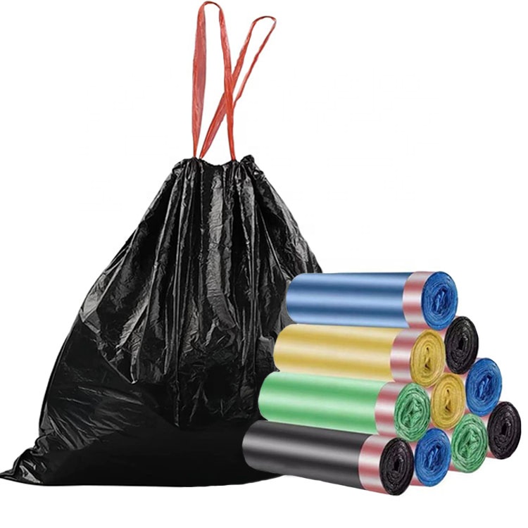 China Manufacturer Biodegradable Rubbish Bags Colorful HDPE Garbage Bag Kitchen Household Usage Trash Bag with Drawstring
