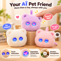 Peluche Chat Interactif IA, Compagnon Émotionnel, Jouet Électrique Parlant et Tactile pour le Confort des Enfants