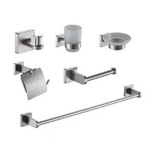 Trung Quốc khách sạn 6 Piece phụ kiện phòng tắm Set thép không gỉ món ăn xà phòng nhà vệ sinh bàn chải Giấy Chủ Robe Hook Rack khăn