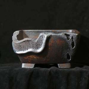 Pot à bonsaï au feu de bois, carré, style Zen Wabi Sabi, fait main, en argile violette - Product Image 1
